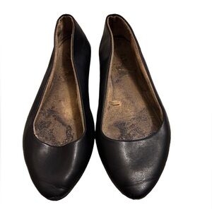 Women’s black ballet flats, heavily worn size 10